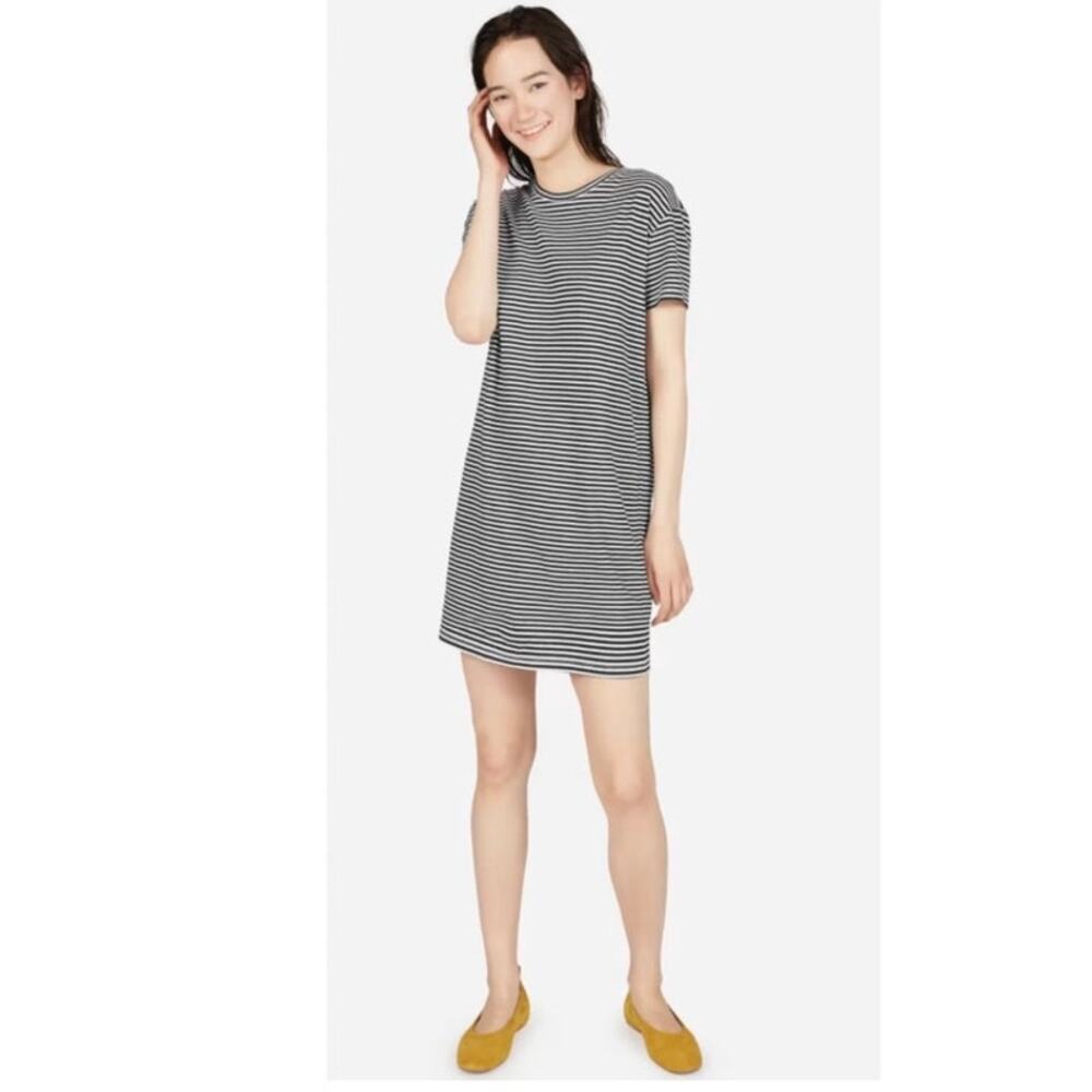 Everlane SS Striped Mini T-Shirt Dress Black White Stripes 100% Cotton Size XS